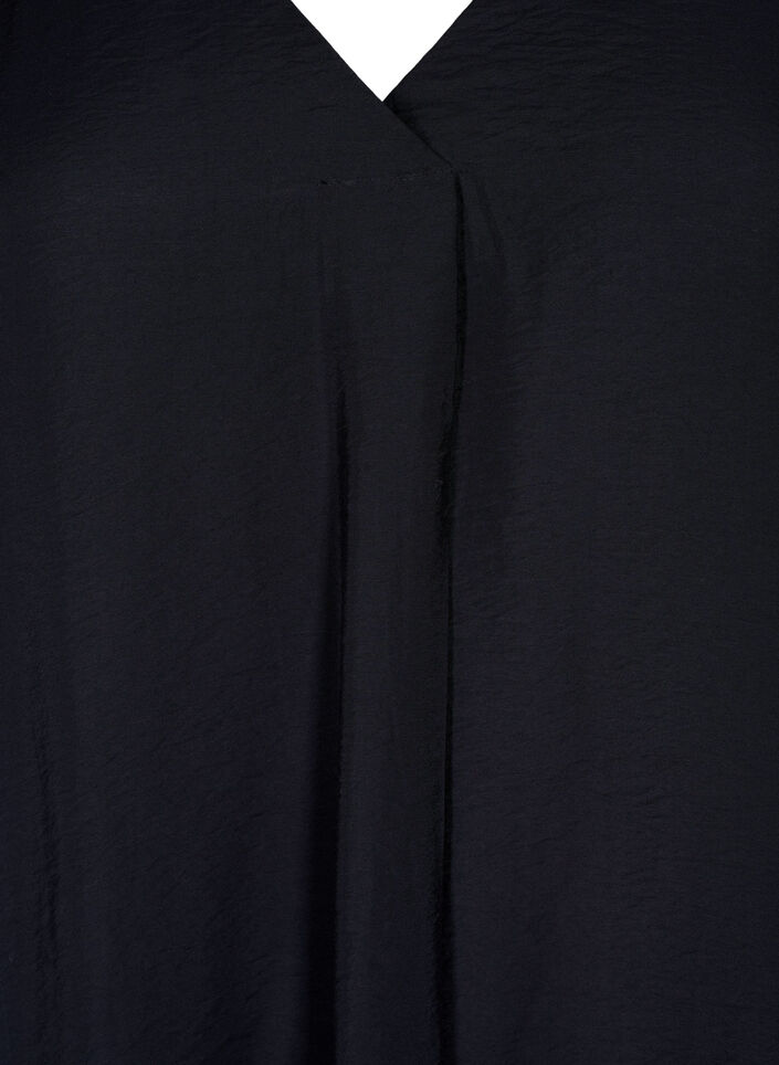 Robe &agrave; col en V en viscose, Noir, Packshot image number 2