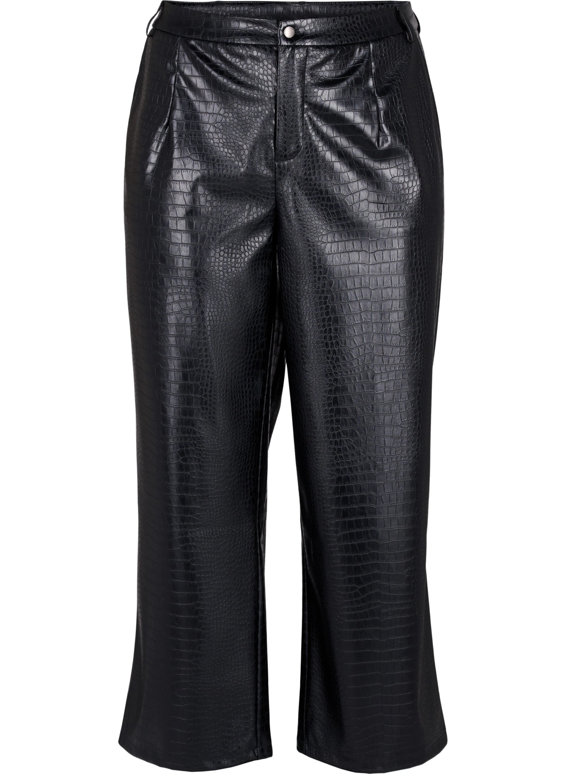 ZizziImitatieleren broek met wijdte, Black, Packshot image number 0