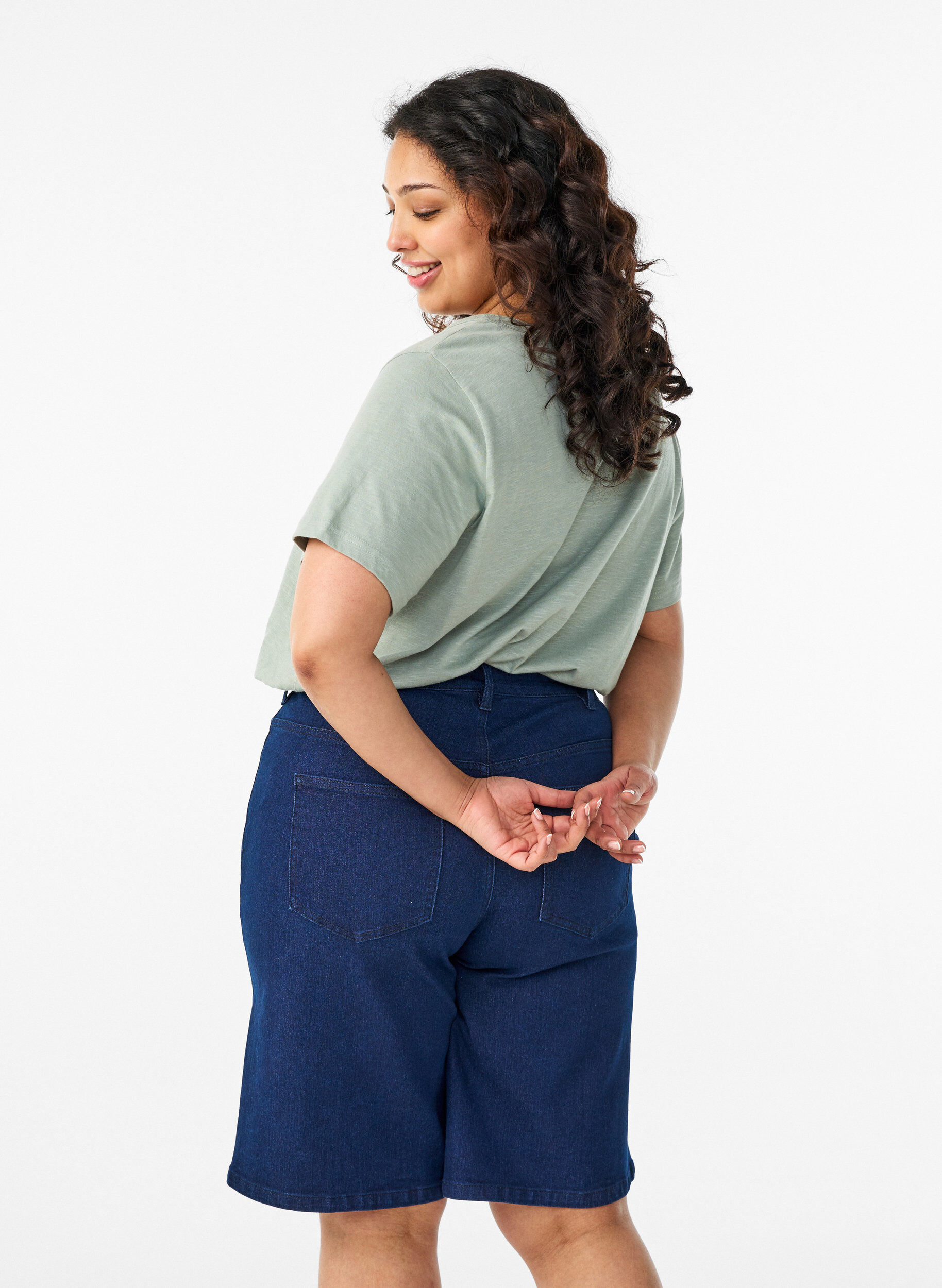 ZizziLosse denim shorts met hoge taille, Blauw, Model image number 2