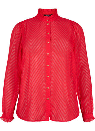 Shirtblouse met ruches en gedessineerde textuur, Tango Red, Packshot image number 0