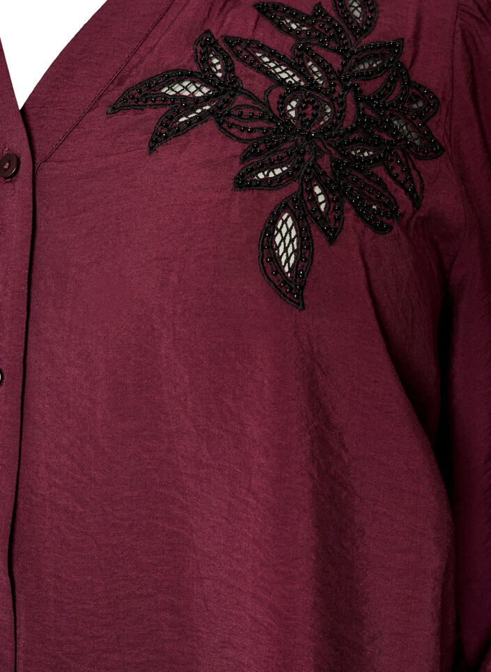 Shirtblouse met geborduurde bloemapplicaties, Rood, Packshot image number 2