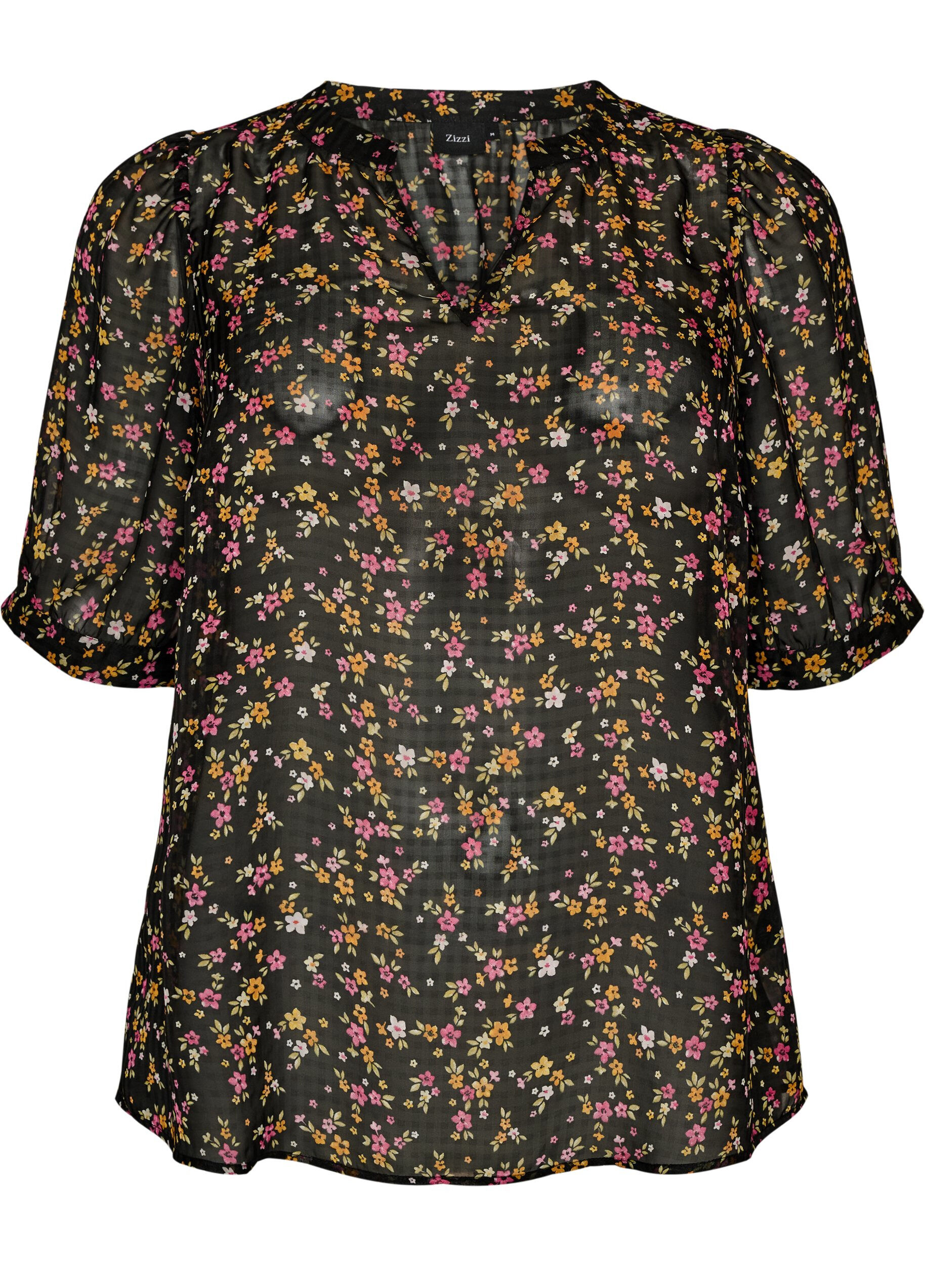 ZizziBlouse &agrave; imprim&eacute; floral et col V, Noir, Packshot image number 0