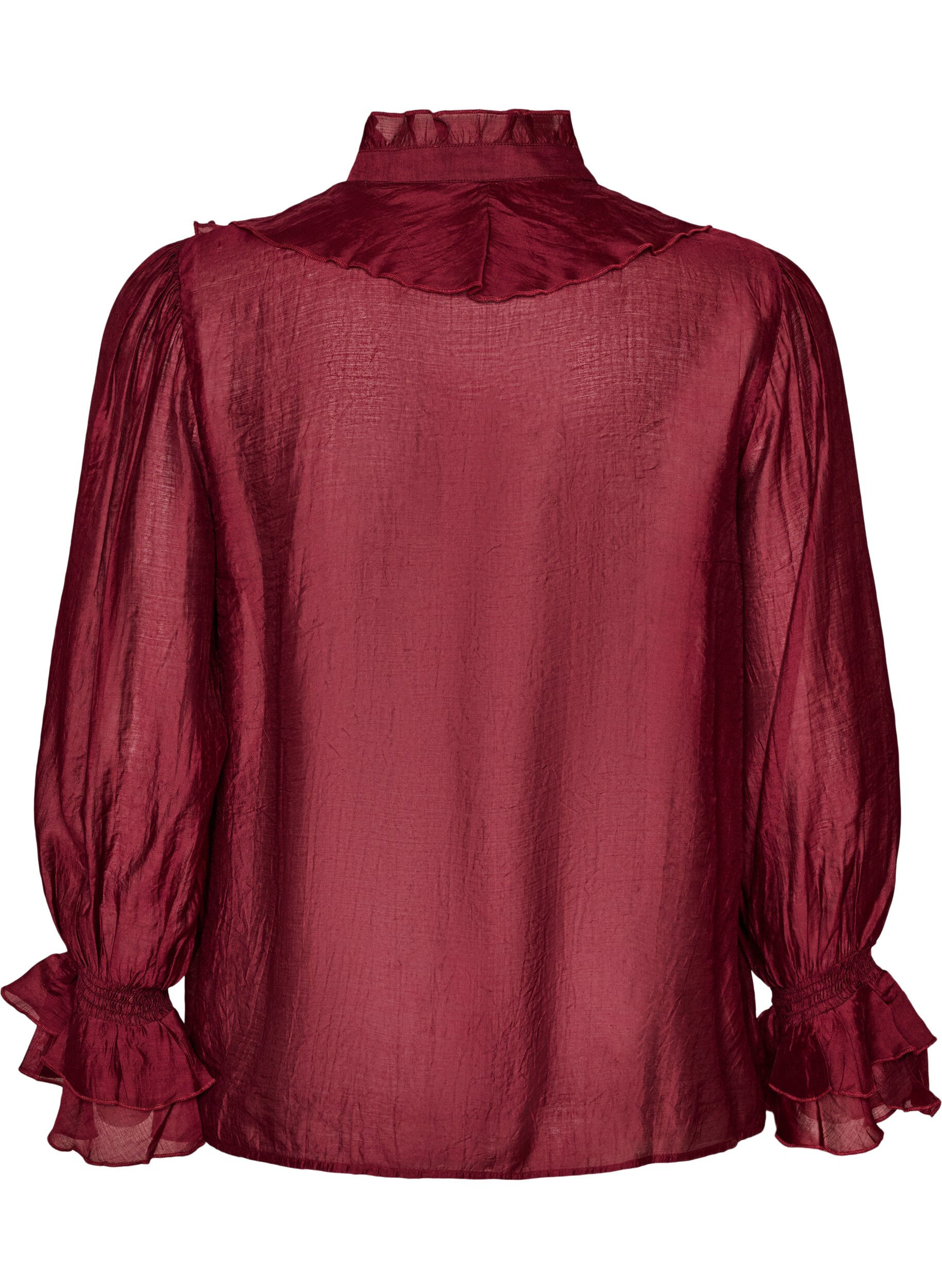 ZizziViscose blouse met ruches en lange mouwen, Rood, Packshot image number 1