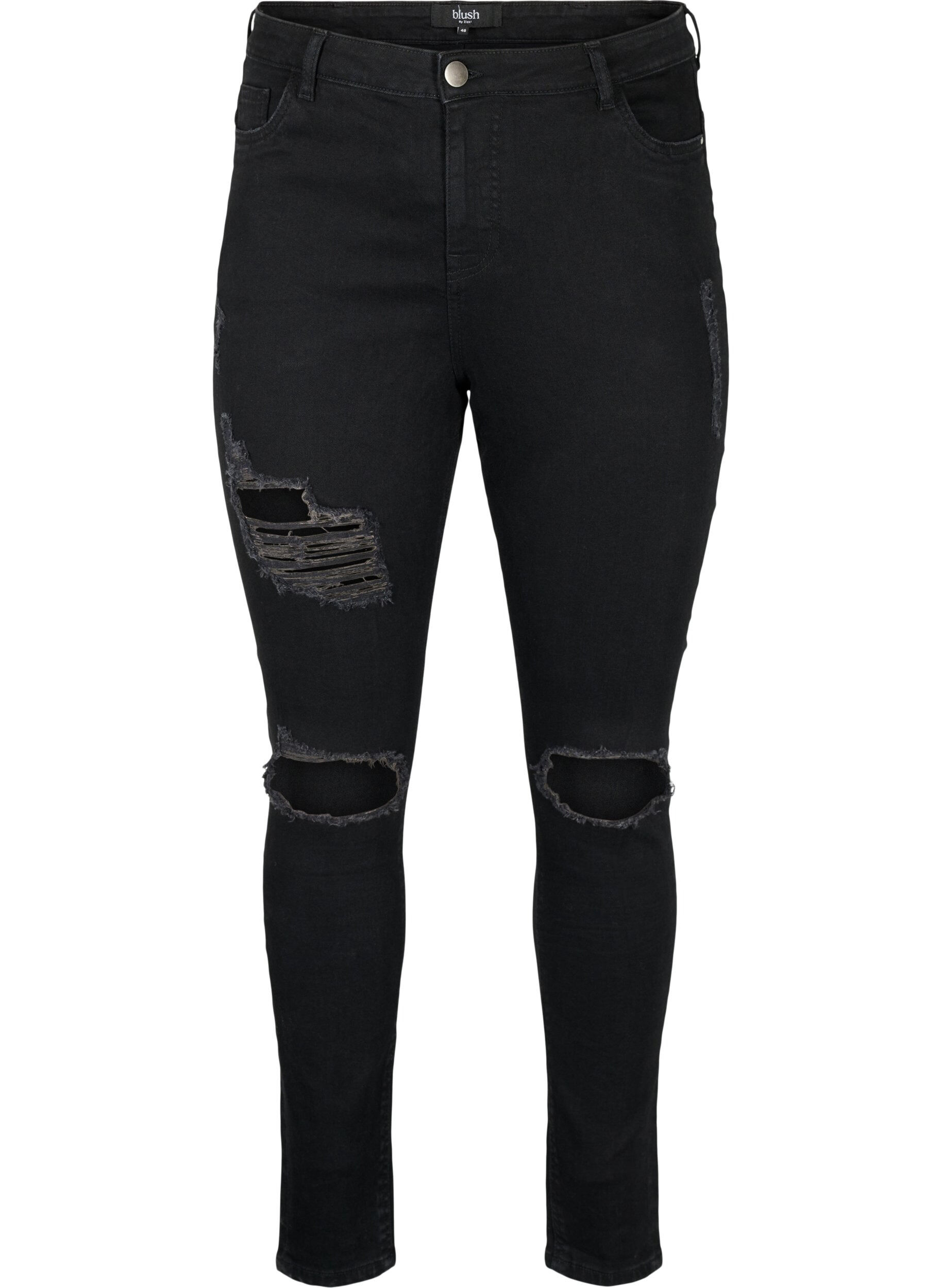ZizziStrakke jeans met slijtagedetails, Black, Packshot image number 0