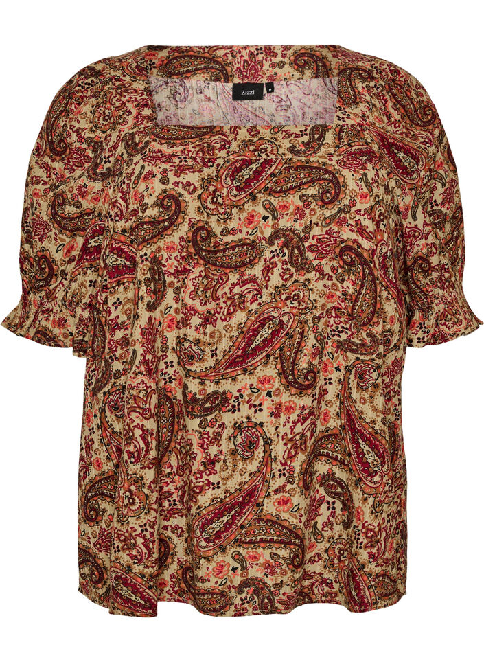 Viscose blouse met paisleymotief en een vierkante halslijn, Bruin, Packshot image number 0