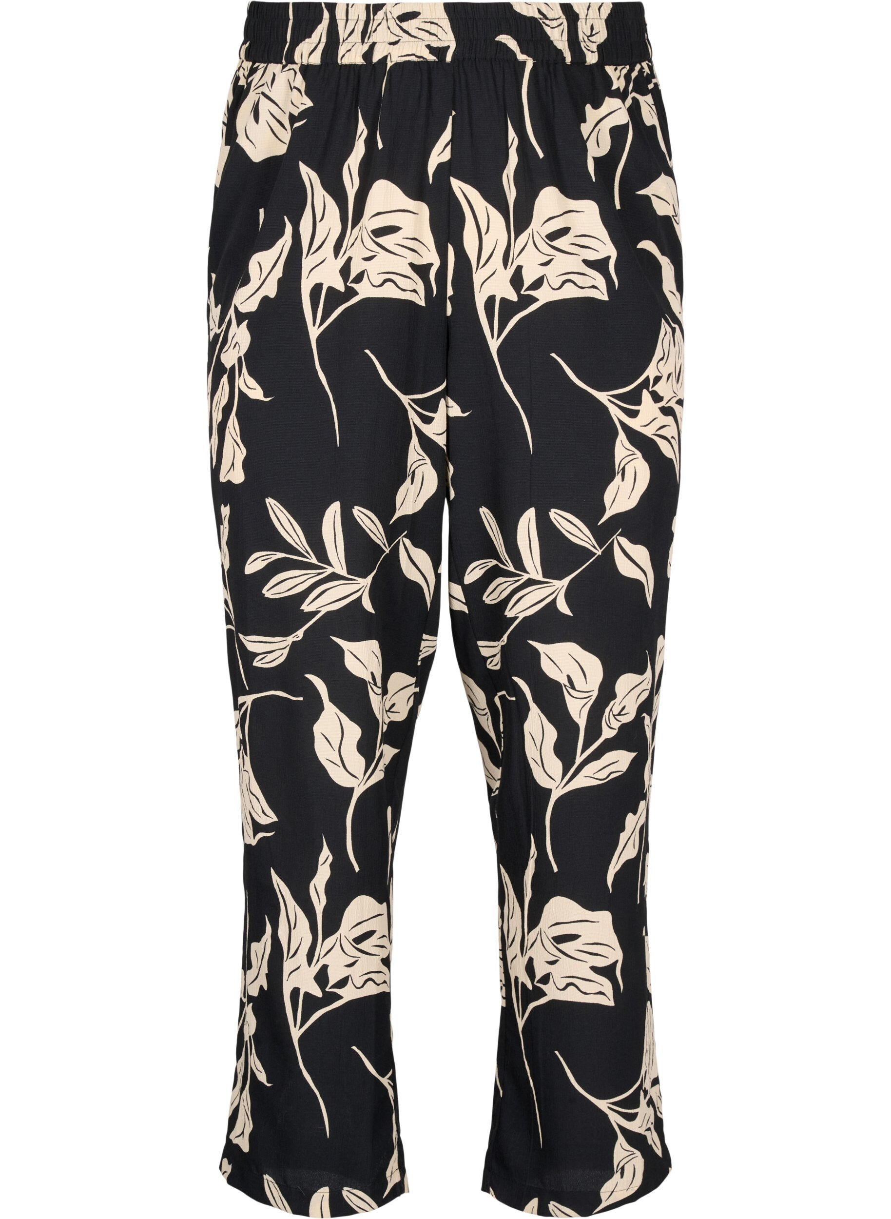 ZizziFLASH - Broek met print en zakken, Black Off White Fl., Packshot image number 0