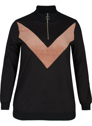 Sweatshirt met ritssluiting en hoge hals, Black w. Burlwood, Packshot image number 0