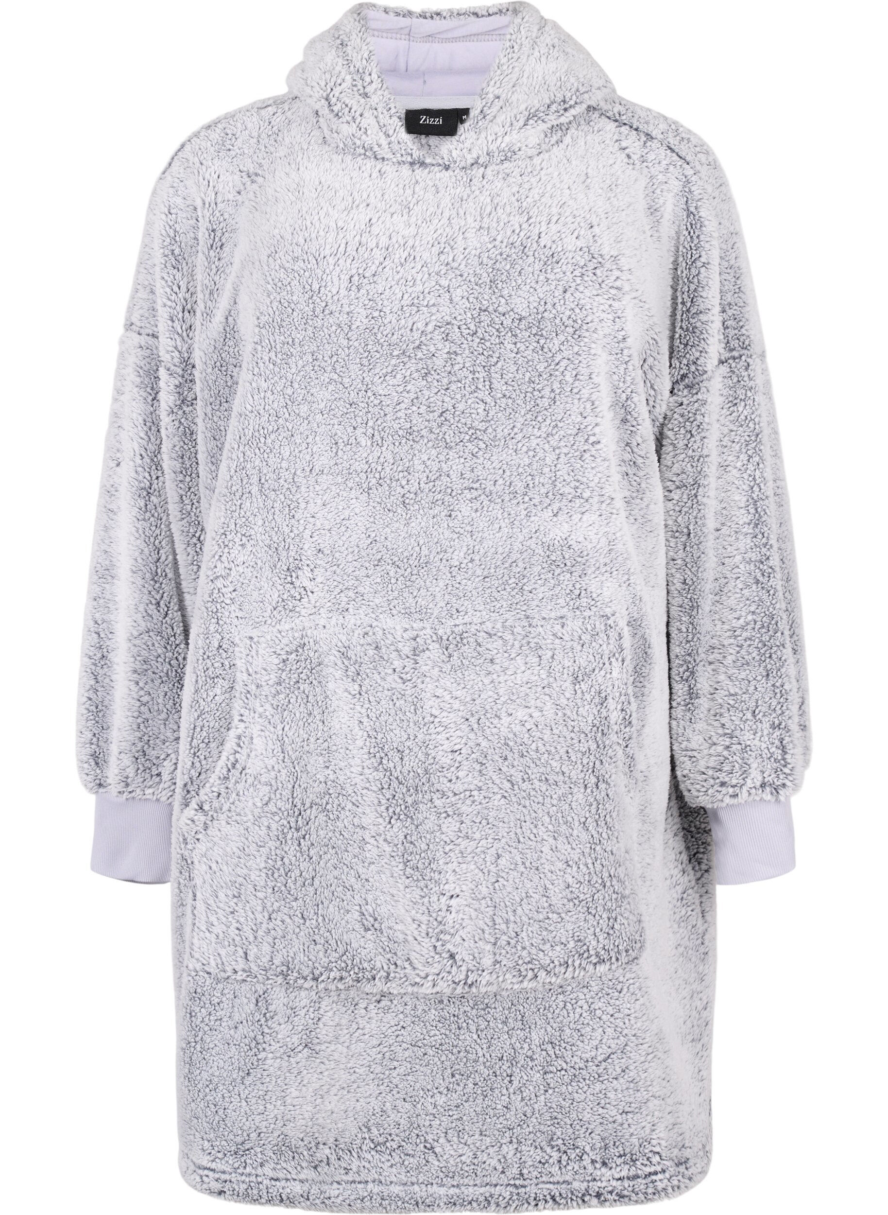 Zizzi Robe en peluche surdimensionn&eacute;e avec poche, Grey Melange, Packshot image number 0