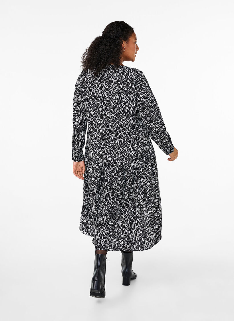 Robes midi à manches longues, Black Small Flower, Model image number 1