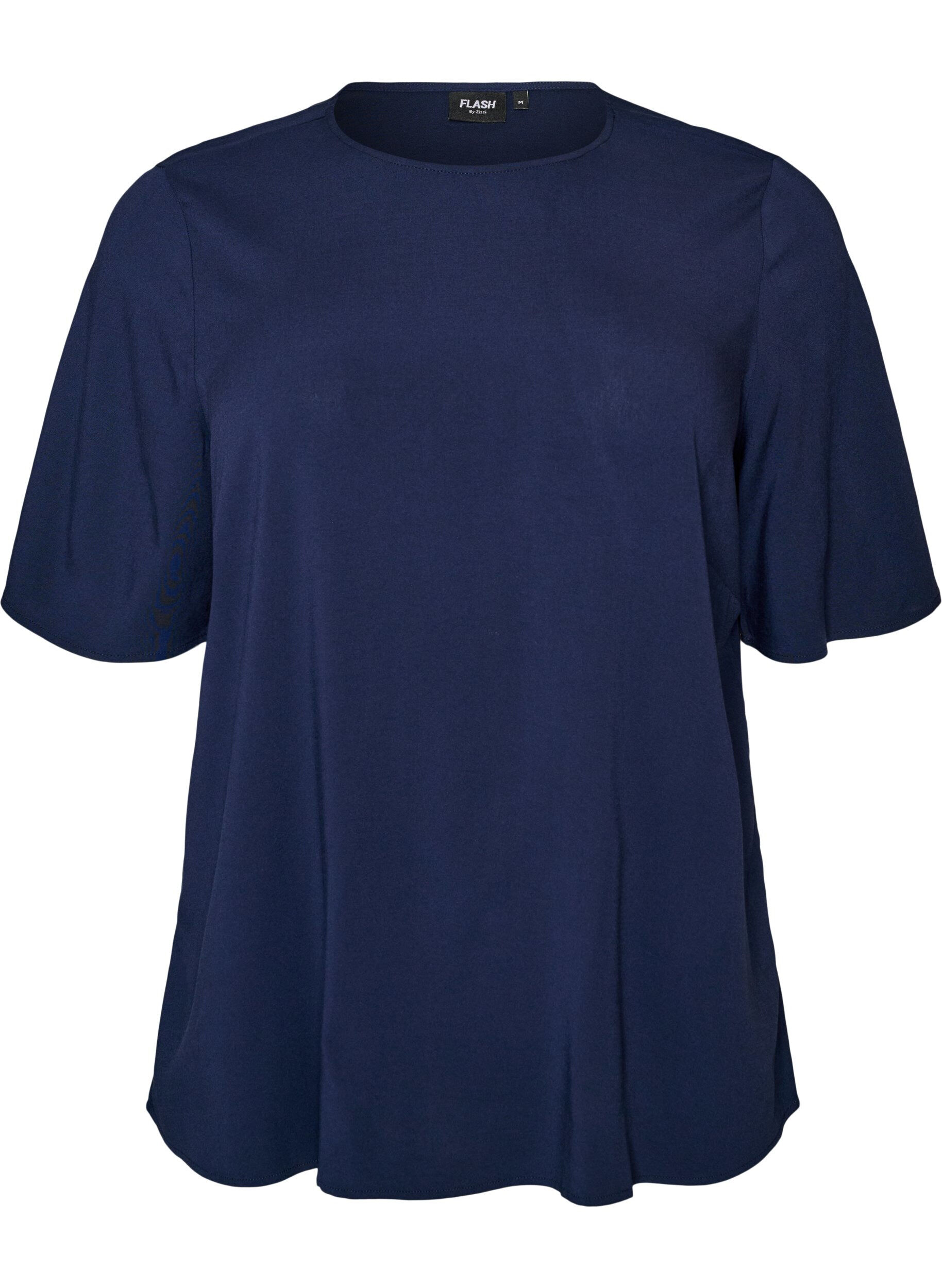 ZizziGeweven blouse met korte mouwen en ronde hals, Blauw, Packshot image number 0