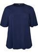 Geweven blouse met korte mouwen en ronde hals, Blauw, Packshot image number 0