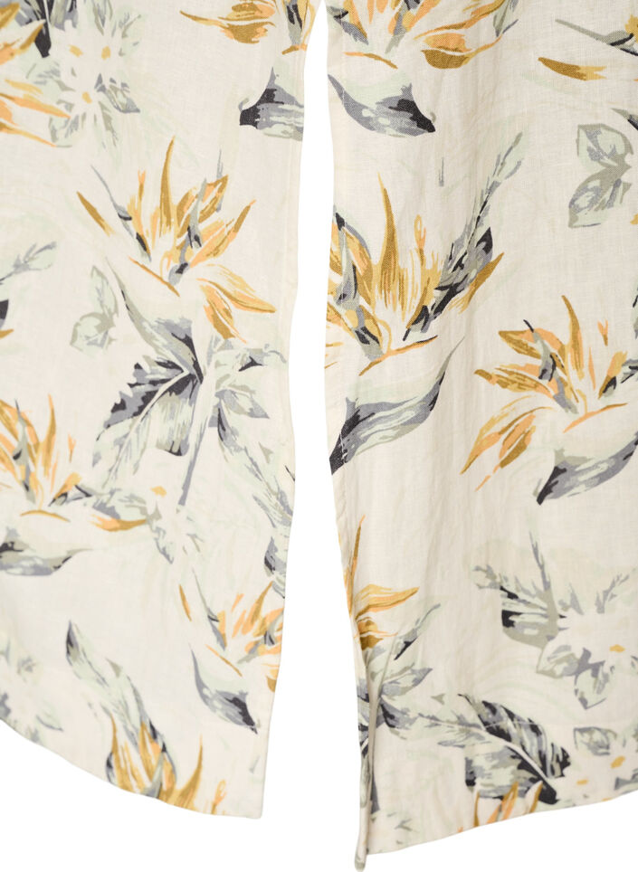 Robe midi en lin et viscose avec manches mi-longues, Blanc, Packshot image number 3