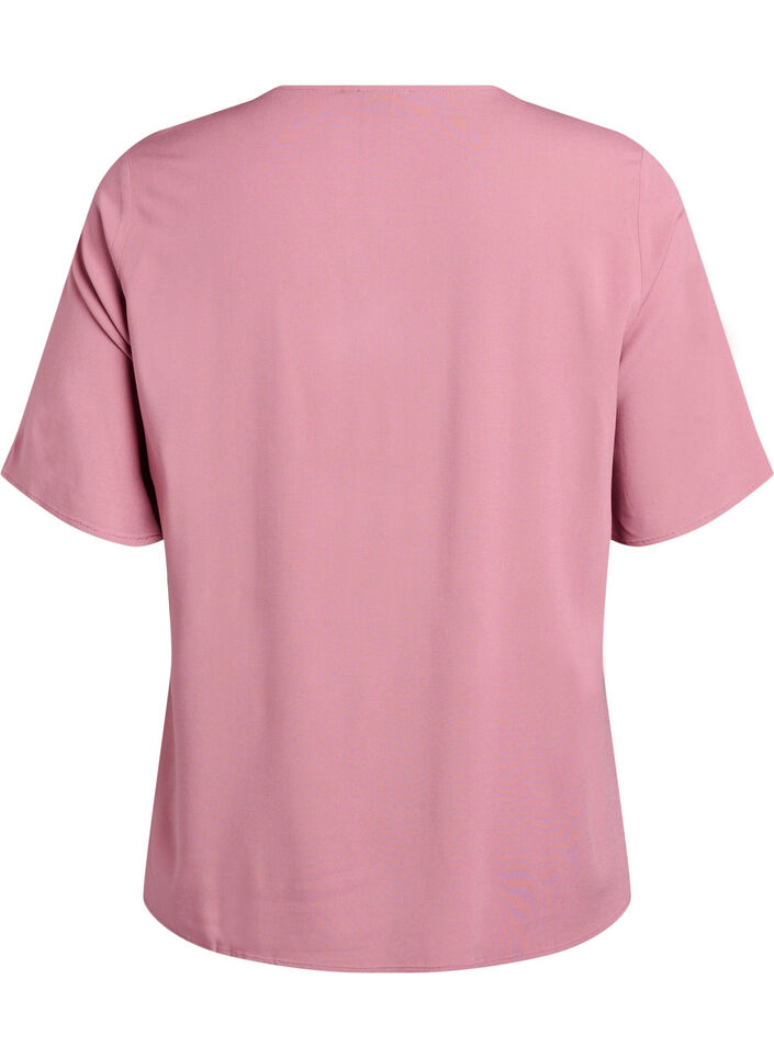 Chemisier tiss&eacute; &agrave; manches courtes et col rond, Rose, Packshot image number 1