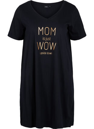 Chemise de nuit en coton à manches courtes, Black w. Copper MOM, Packshot image number 0