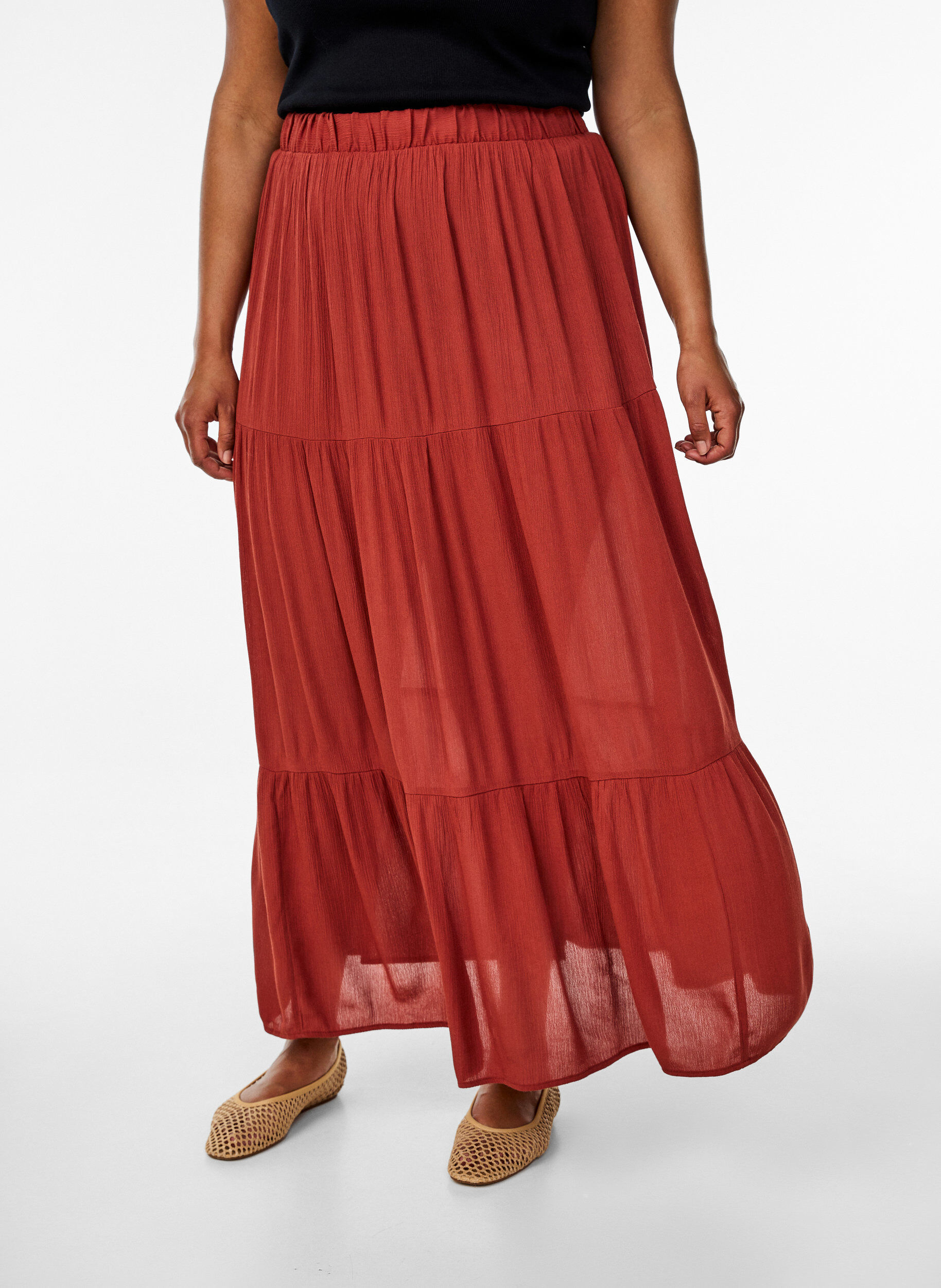 ZizziLange rok met elastiek in de taille, Rood, Model image number 2