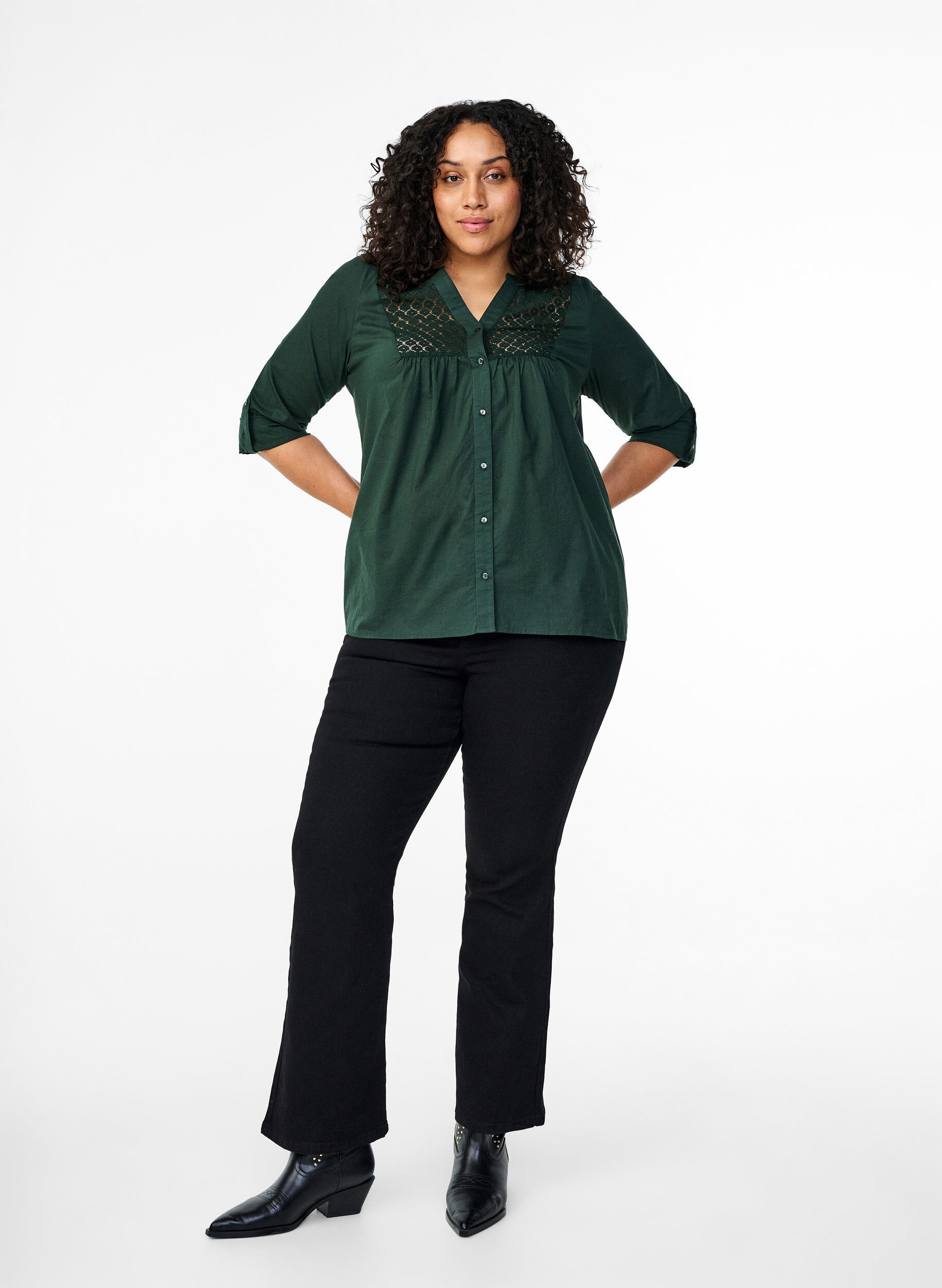 Zizzi FLASH &ndash; Chemise avec d&eacute;tails en crochet, Scarab, Model image number 2