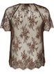 Korte mouwen kanten blouse met striksluiting, Bruin, Packshot image number 1