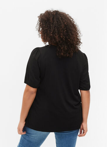 T-shirt en coton avec manches 2/4, Black, Model image number 1