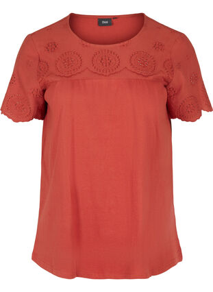 Blouse manches courtes avec broderie anglaise, Burnt Henna, Packshot image number 0