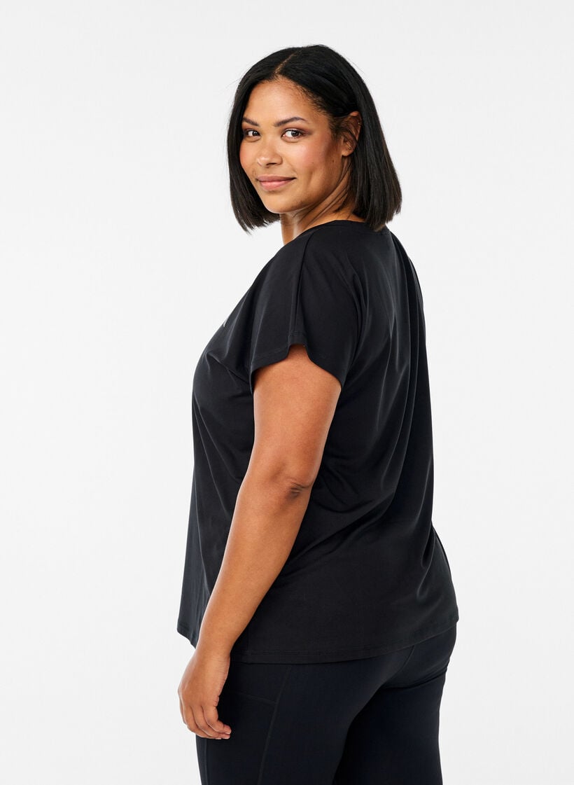Losvallend trainings-T-shirt met V-hals, Zwart, Model image number 2