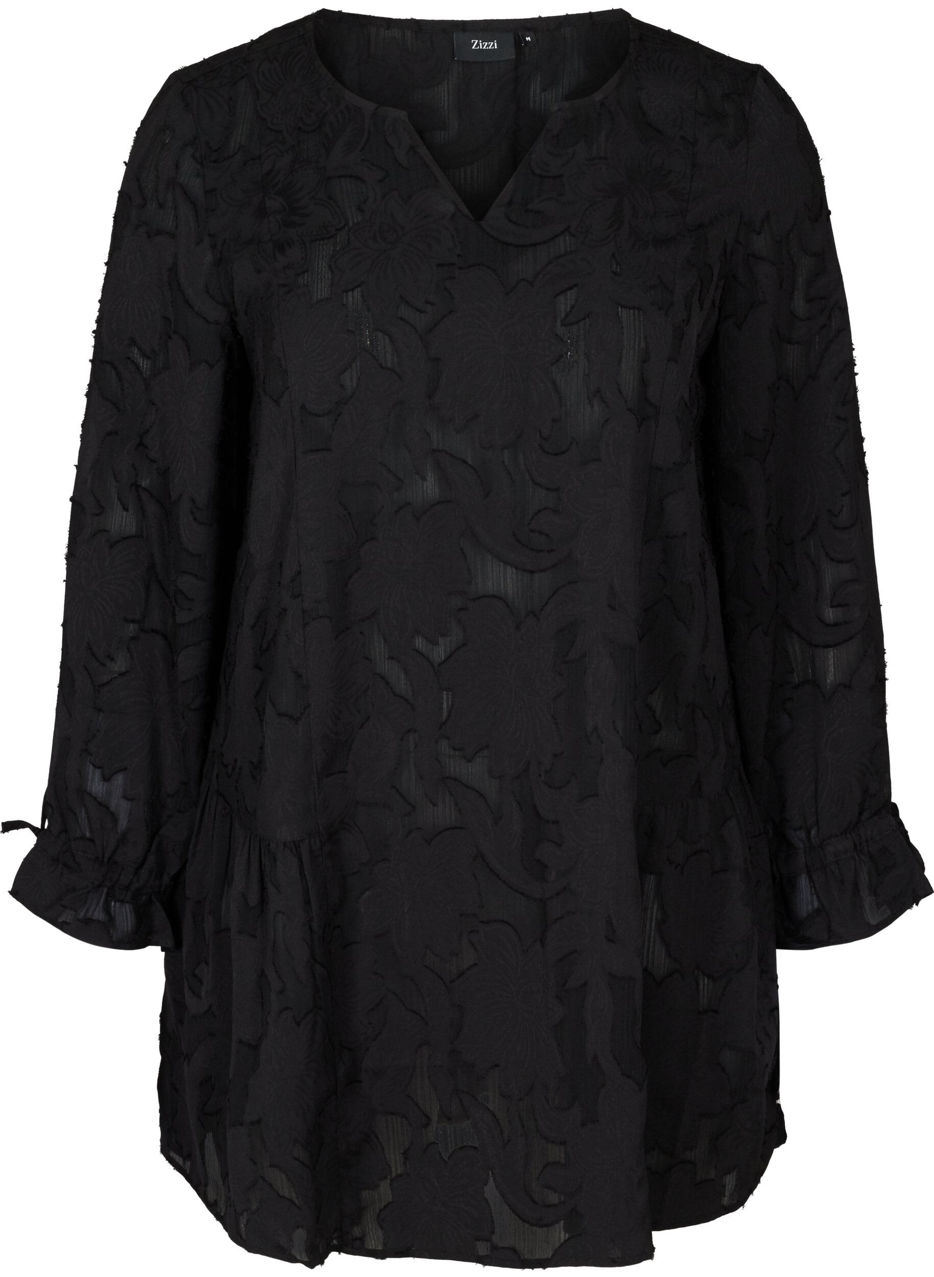 Zizzi Tunique ample col V, Black, Packshot image number 0