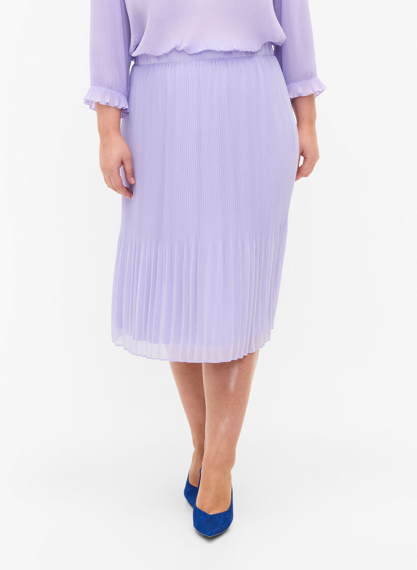 Jupe midi plissée, Lavender SOLID, Model image number 2