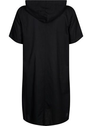 Robe à capuche en coton mélangé et lin, Black, Packshot image number 1