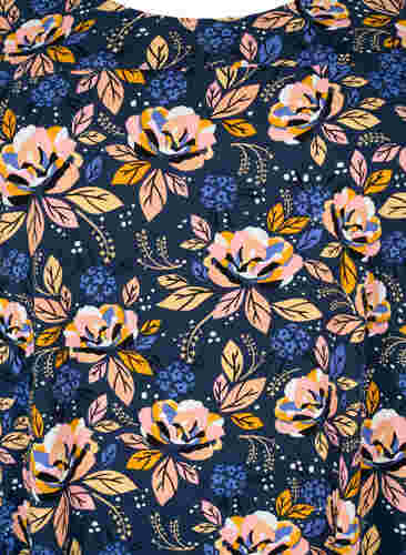 Robe en coton imprimé à manches courtes, Blue Orange Flower, Packshot image number 2