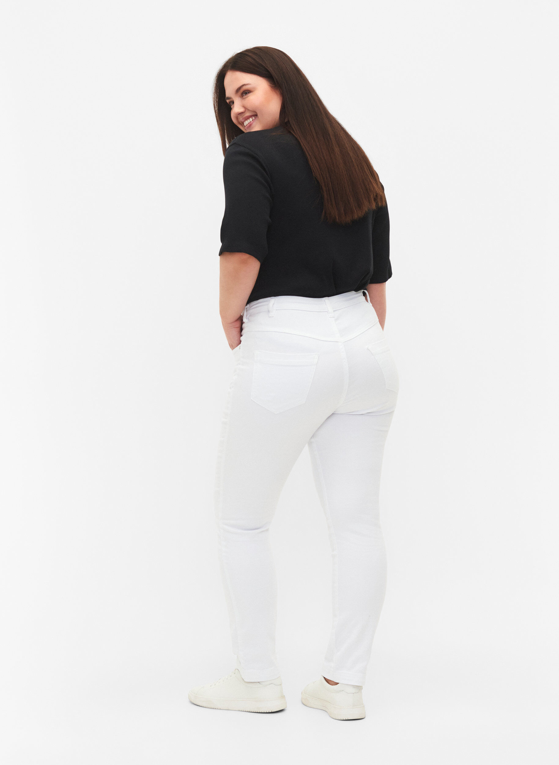 ZizziSlim fit Emily jeans met normale taille, Wit, Model image number 1