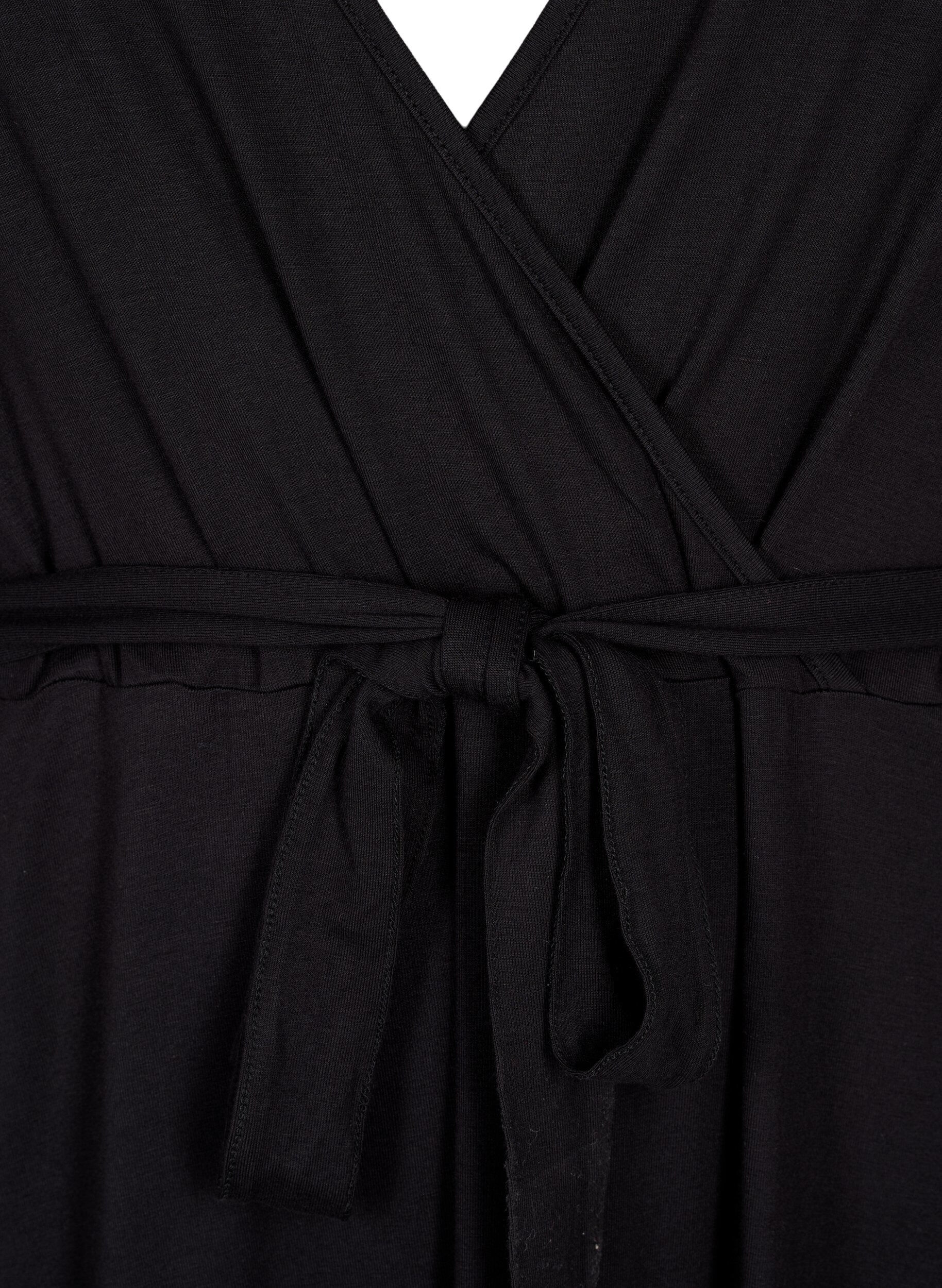 Zizzi Robe portefeuille en viscose &agrave; manches courtes, Black, Packshot image number 2