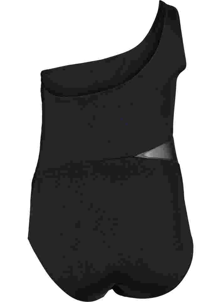 Maillot de bain uni-épaule en maille, Black, Packshot image number 1