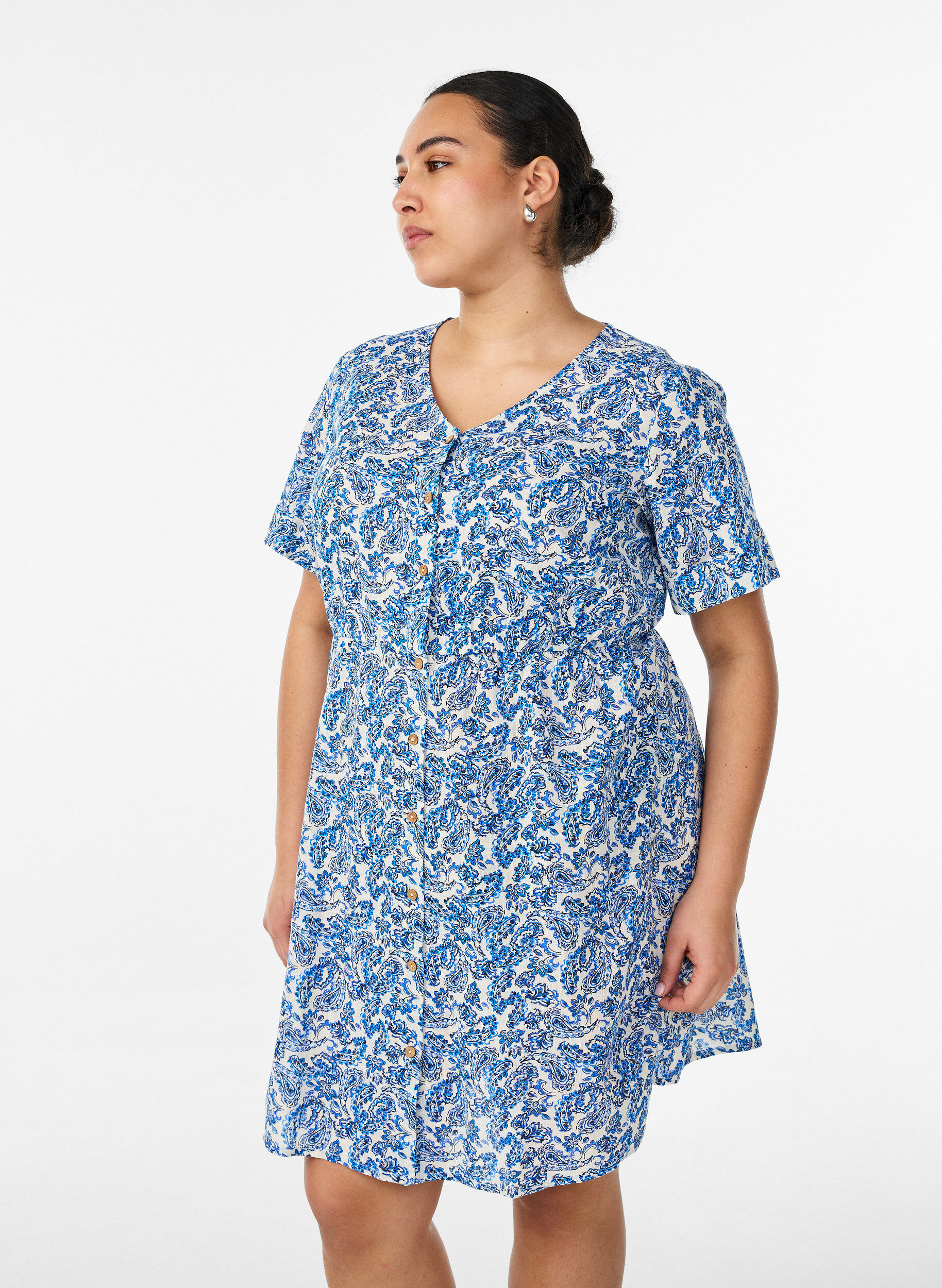 ZizziRobe courte en coton &agrave; imprim&eacute; floral, Bleu, Model image number 0