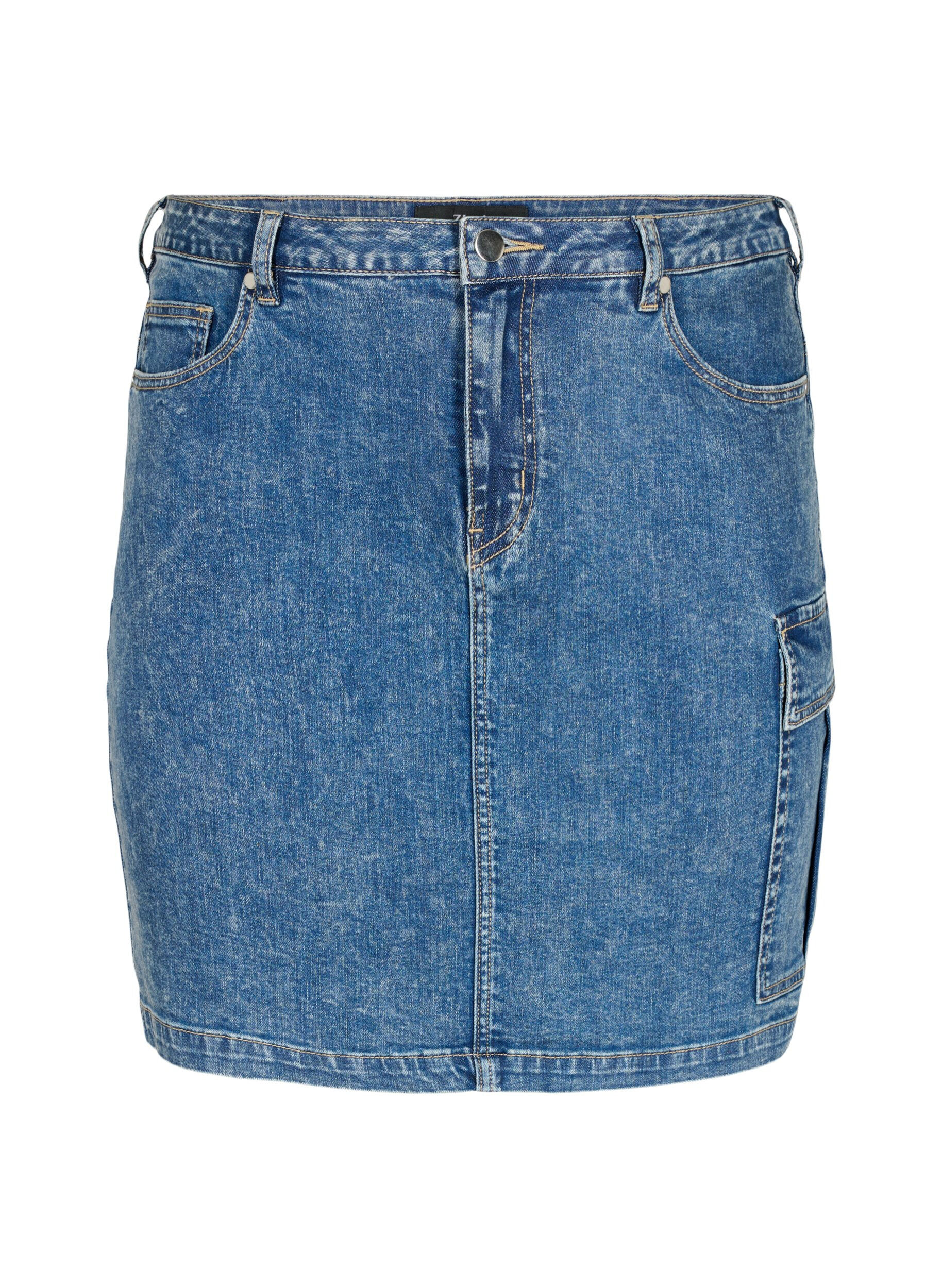 ZizziNauwsluitende denim rok met cargozak, Blue Denim, Packshot image number 0