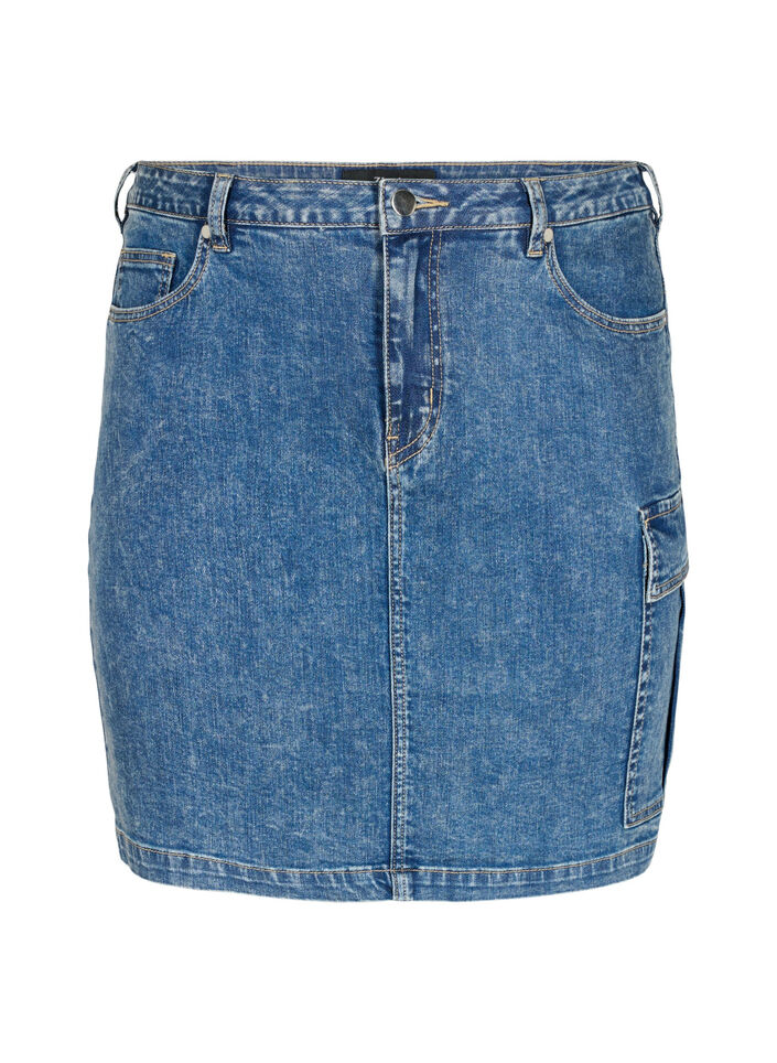 Nauwsluitende denim rok met cargozak, Blue Denim, Packshot image number 0