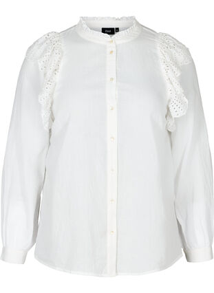 Katoenen blouse met borduursel anglaise, Bright White, Packshot image number 0