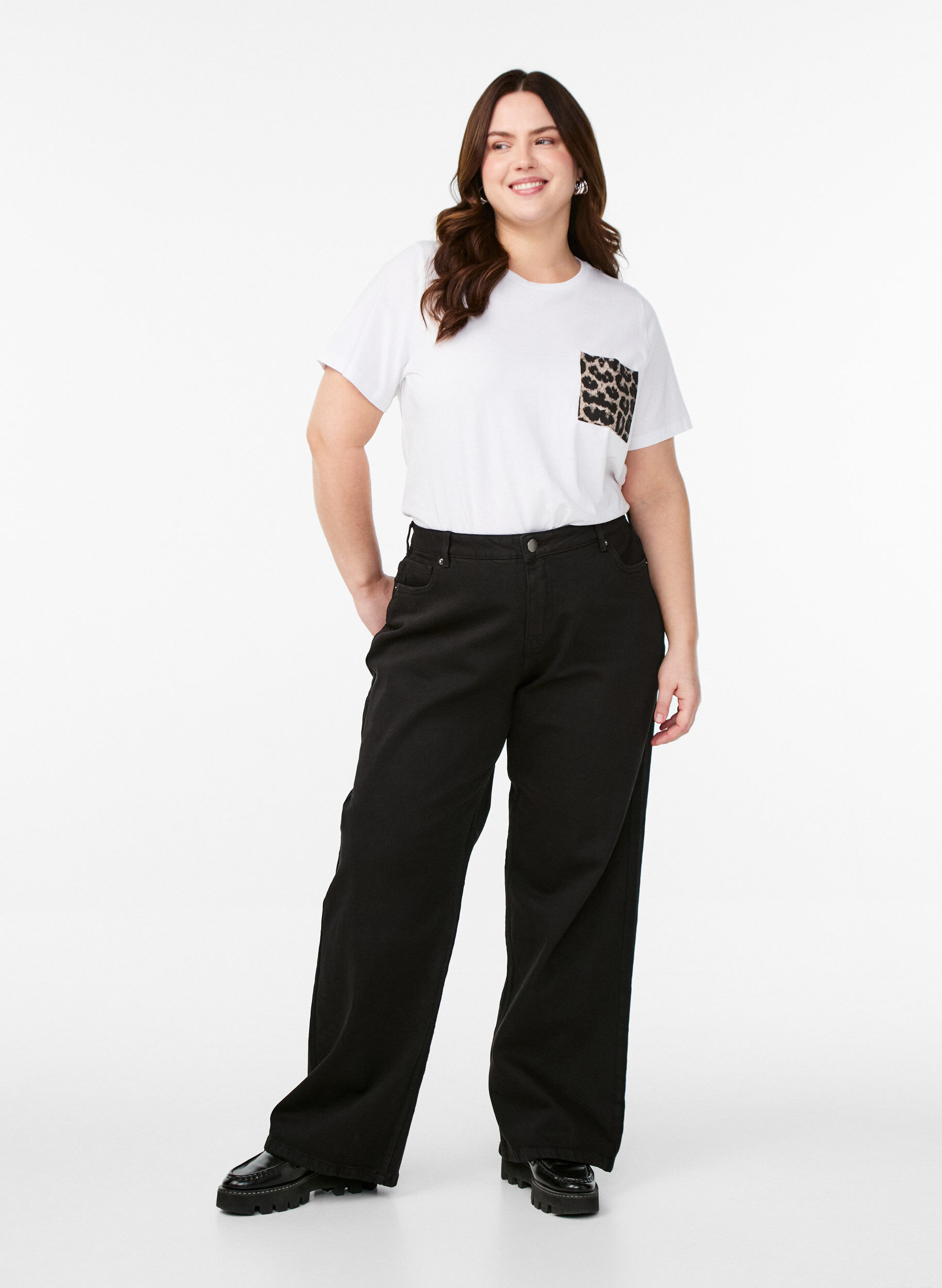 ZizziJeans met wijde pijpen en hoge taille, Zwart, Model image number 0