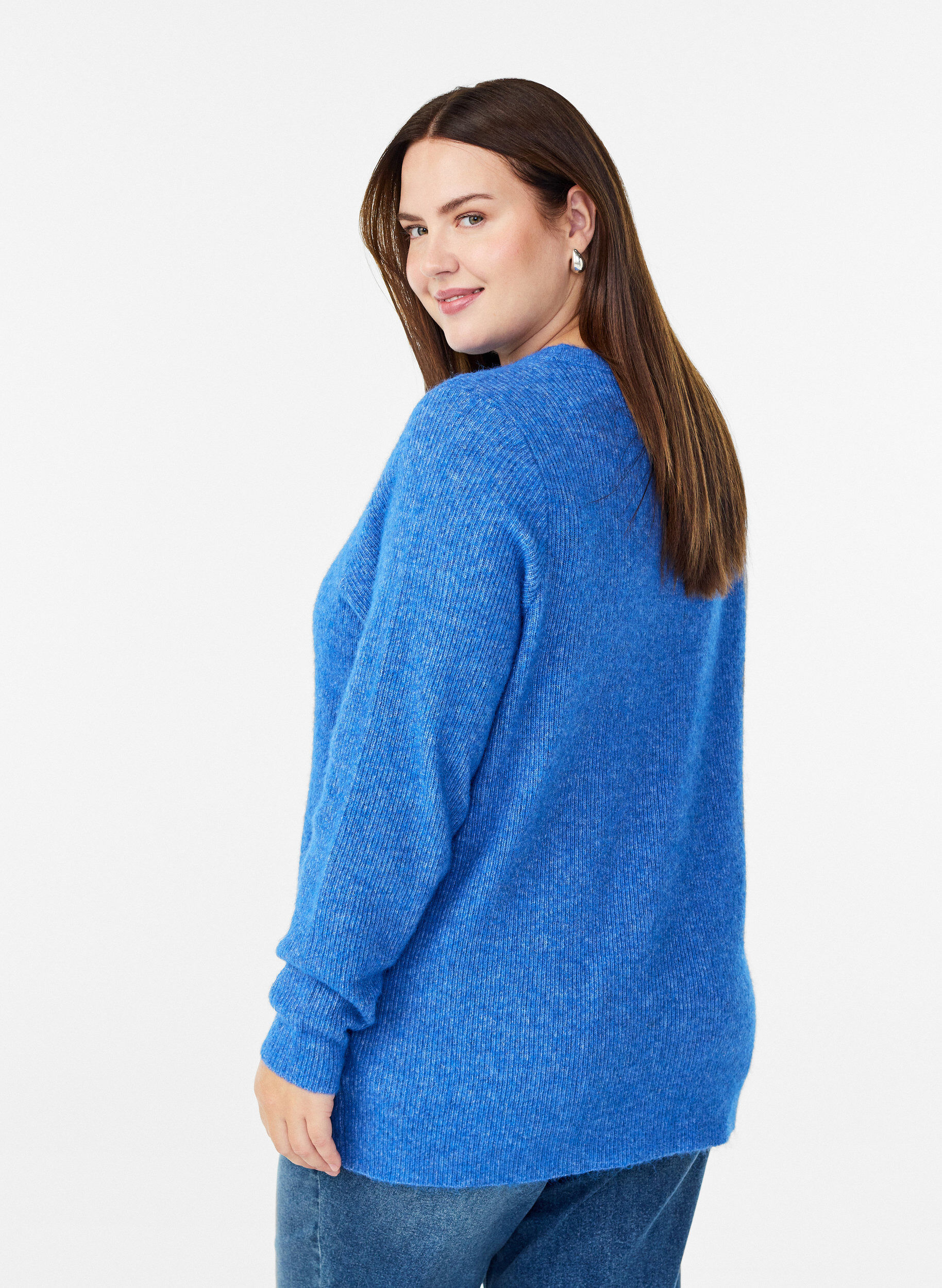 ZizziBlouse en maille chin&eacute;e &agrave; col rond, Bleu, Model image number 2