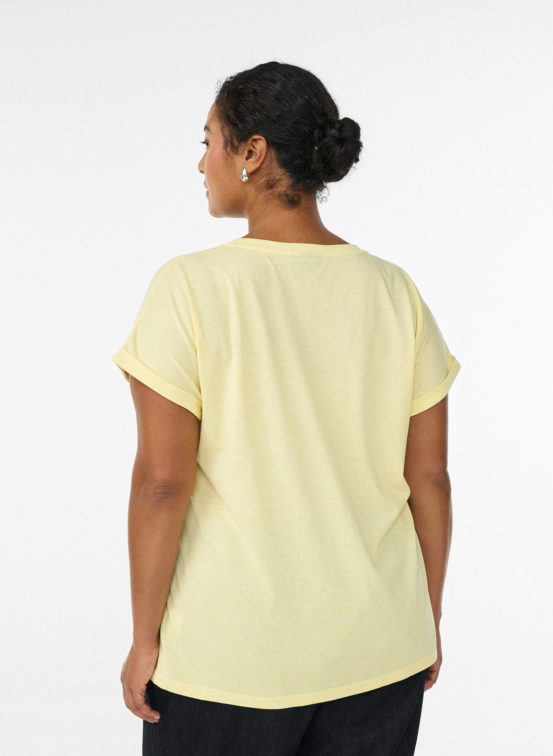 ZizziT-shirt &agrave; manches courtes en coton m&eacute;lang&eacute;, Jaune clair, Model image number 2