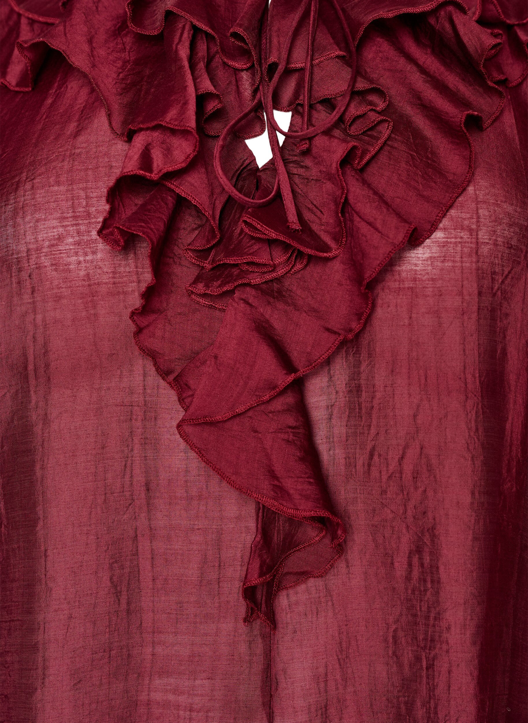 ZizziViscose blouse met ruches en lange mouwen, Rood, Packshot image number 2