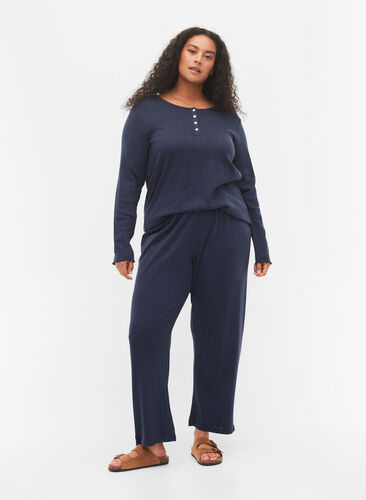 Pyjama broek in katoen met motief, Navy Blazer, Model image number 0