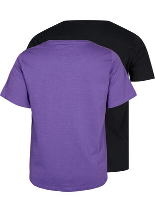 Lot de 2 T-shirt basiques en coton, Deep Lavender/Black, Packshot image number 1