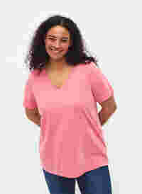 T-shirt à manches courtes avec col en V, Bubblegum Pink, Model