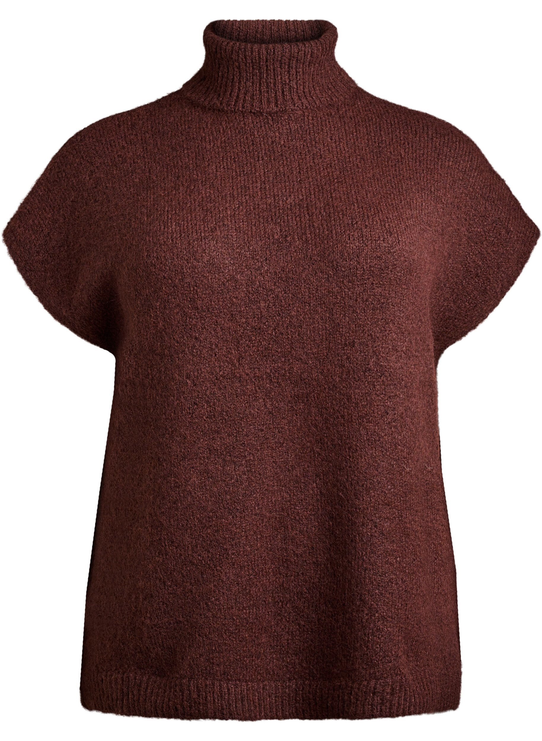 Zizzi Pull sans manches en maille &agrave; col roul&eacute;, Marron, Packshot image number 0