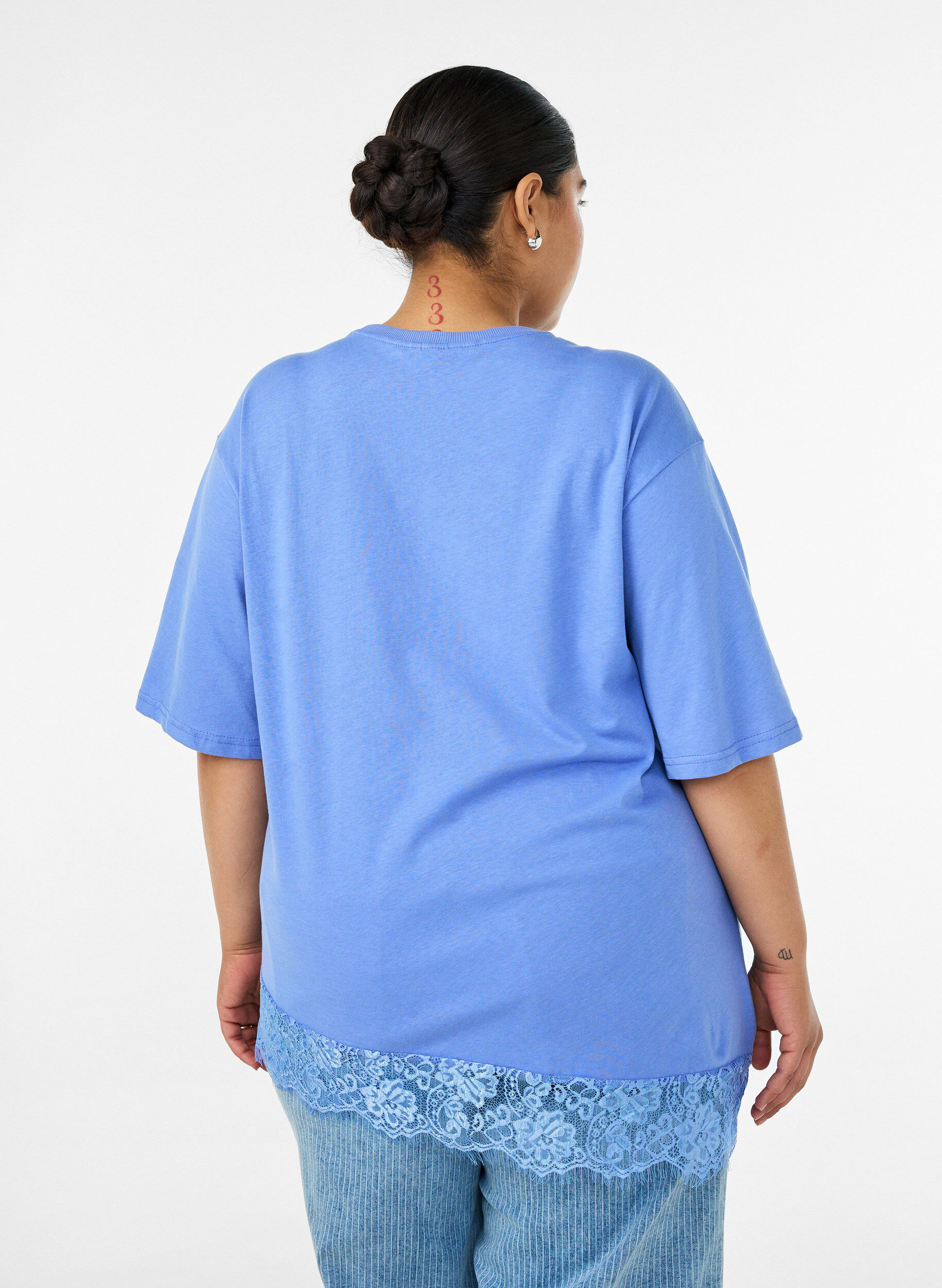 ZizziT-shirt met asymmetrische kanten zoom, Paars, Model image number 2