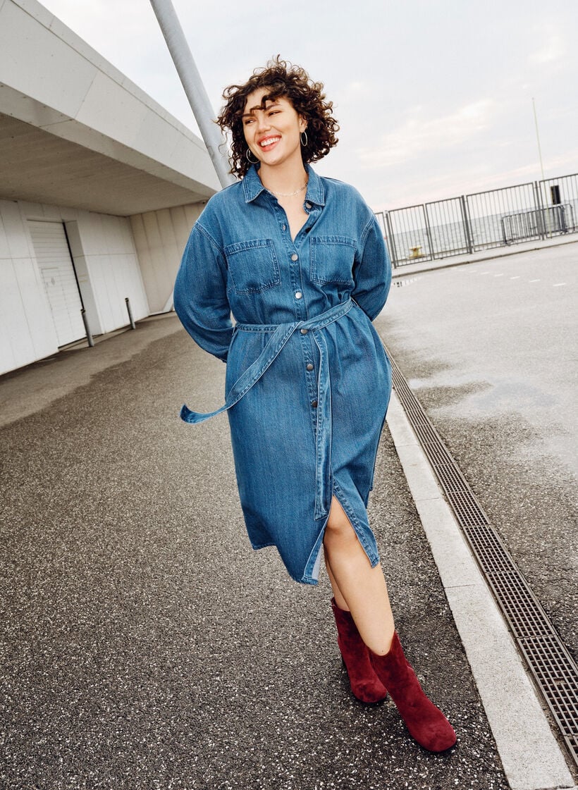 Robe chemise en denim avec ceinture à nouer et poches latérales, Bleu, Image image number 0