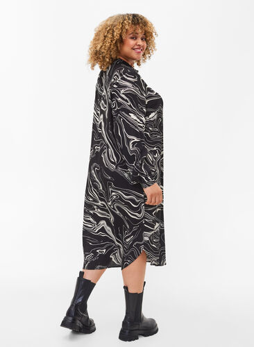 Robe chemise en viscose avec imprimé, Black Swirl AOP, Model image number 1