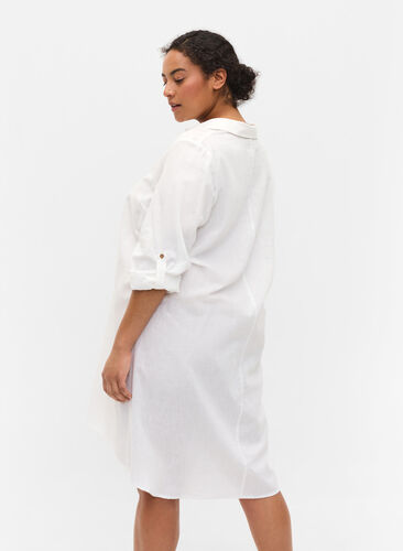 Gestreepte jurk gemaakt van katoen en linnen, White, Model image number 1