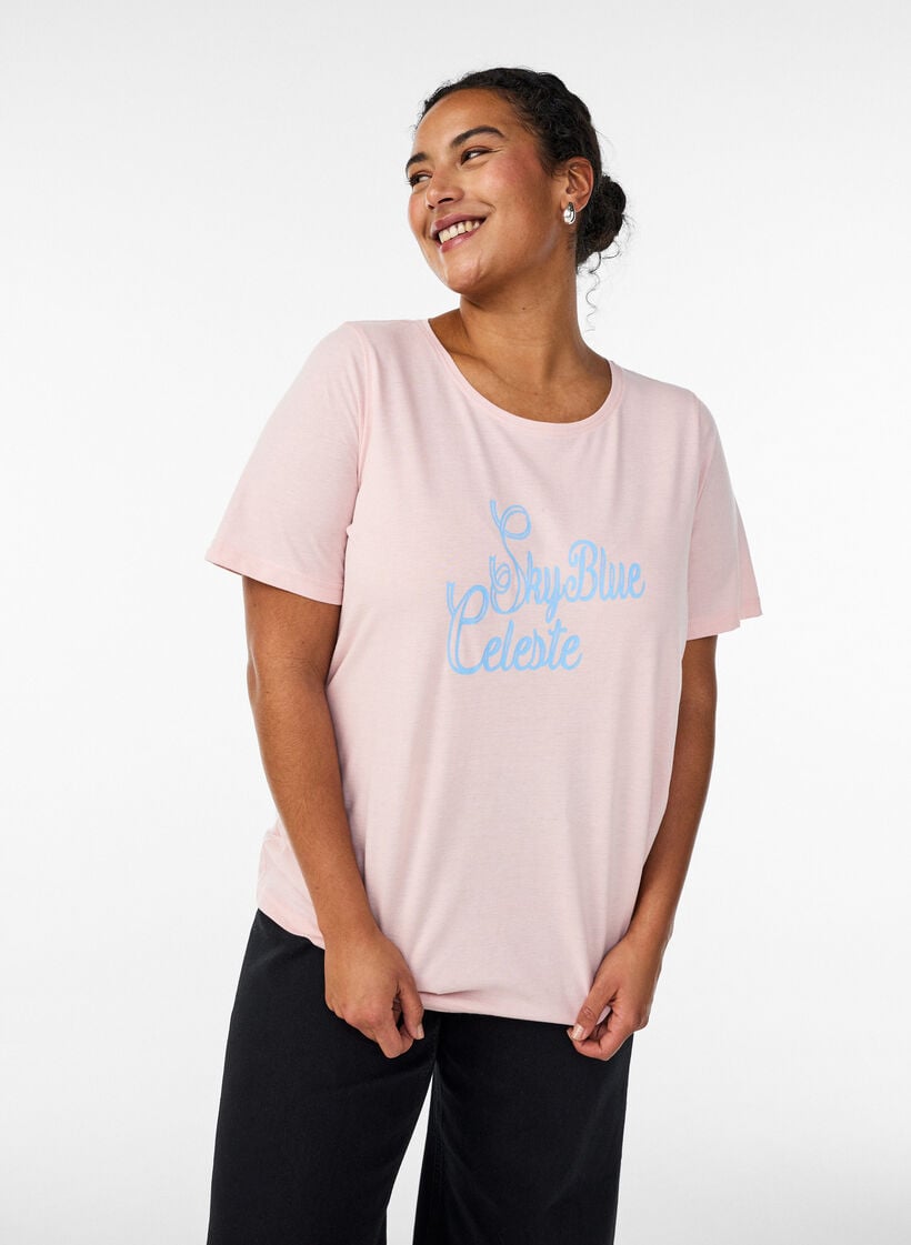 T-shirt imprim&eacute;, Rose poudr&eacute;e, Model image number 0