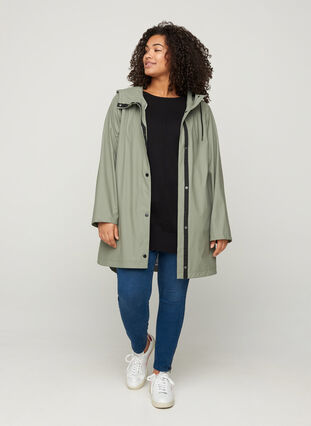 Manteau de pluie avec capuche et poches, Vetiver, Model image number 2