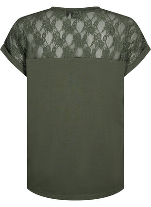 Katoenen T-shirt met korte mouwen en kant, Thyme, Packshot image number 1